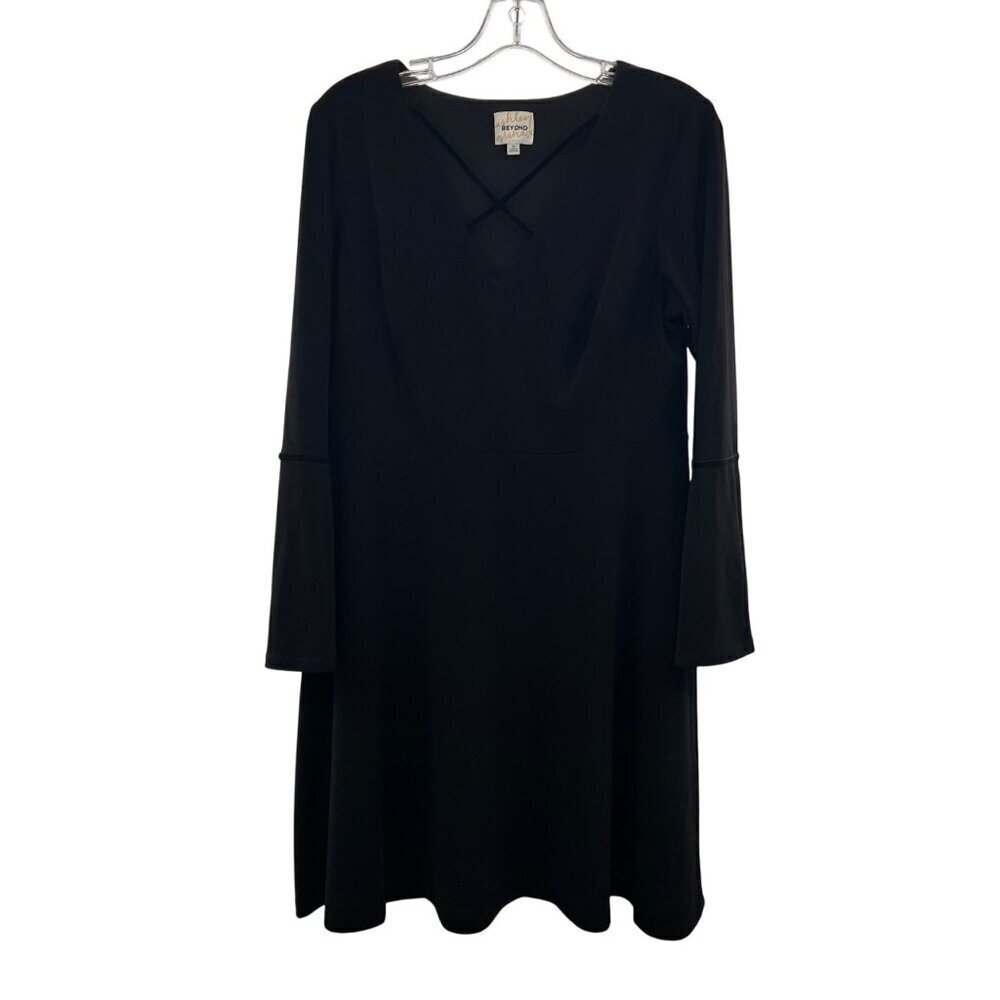 Ashley Graham Beyond Long Bell Sleeve A-Line Dress Black Size 10 Knee Length